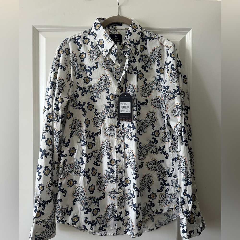 Ben Sherman Paisley Button White Long Sleeve Shirt Size Small NWT